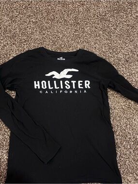 Y2k Hollister Black Long Sleeve Tee with White Logo
